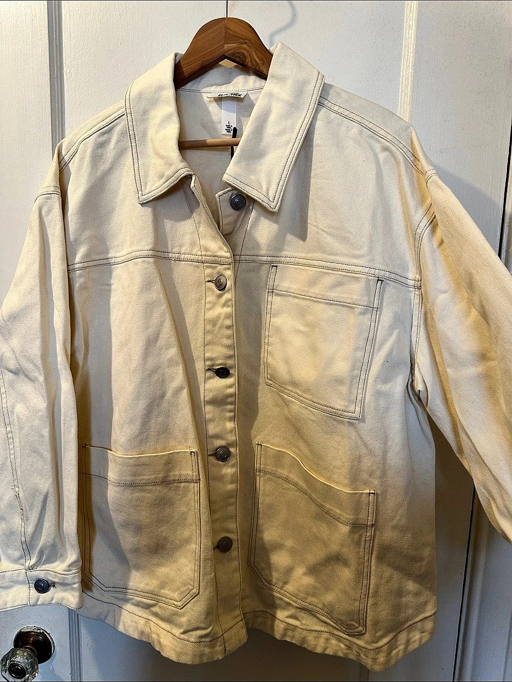Future Collective NWT Cream Oversized Barn Denim Jacket - Large